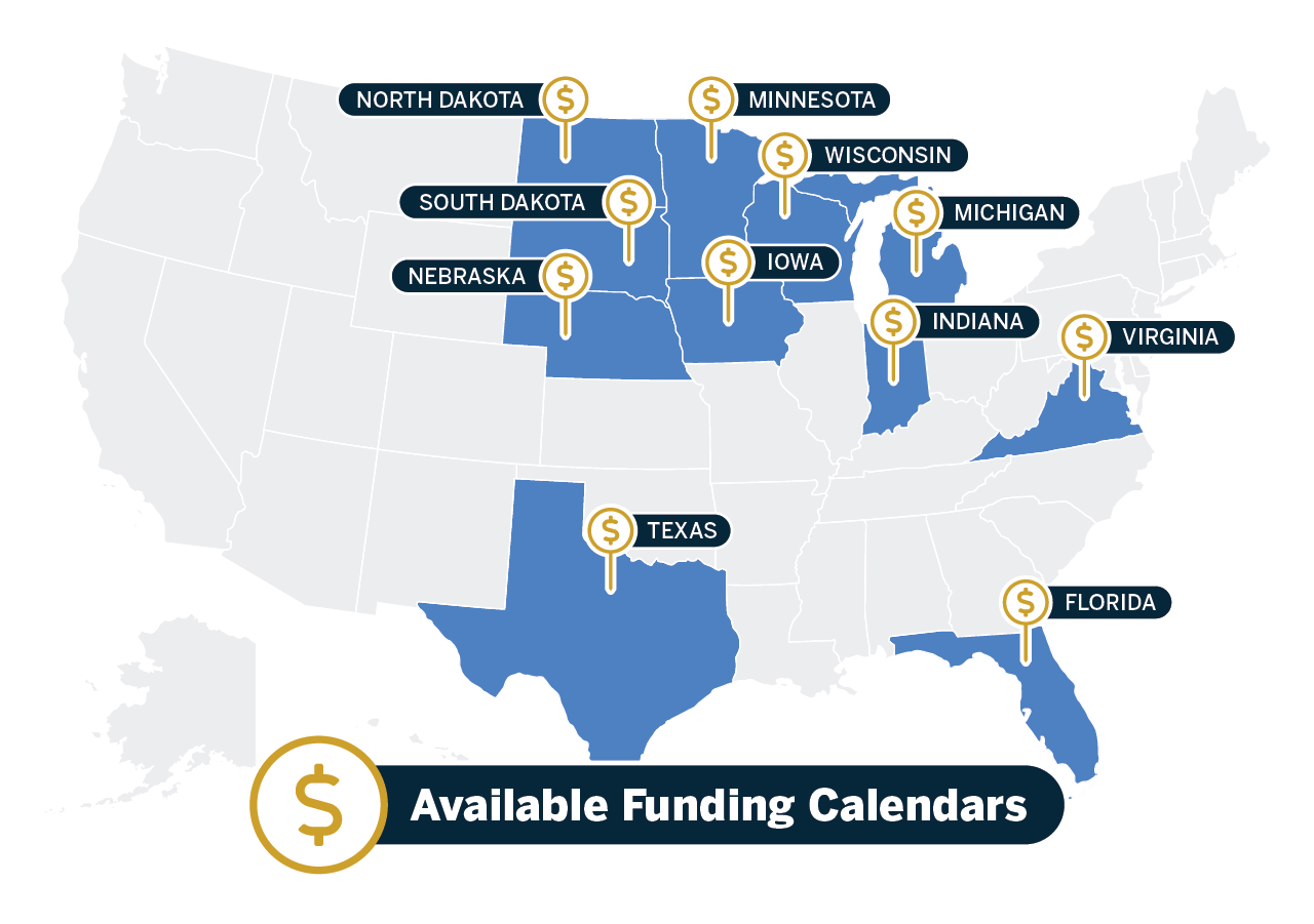 Map of SEH funding calendar states
