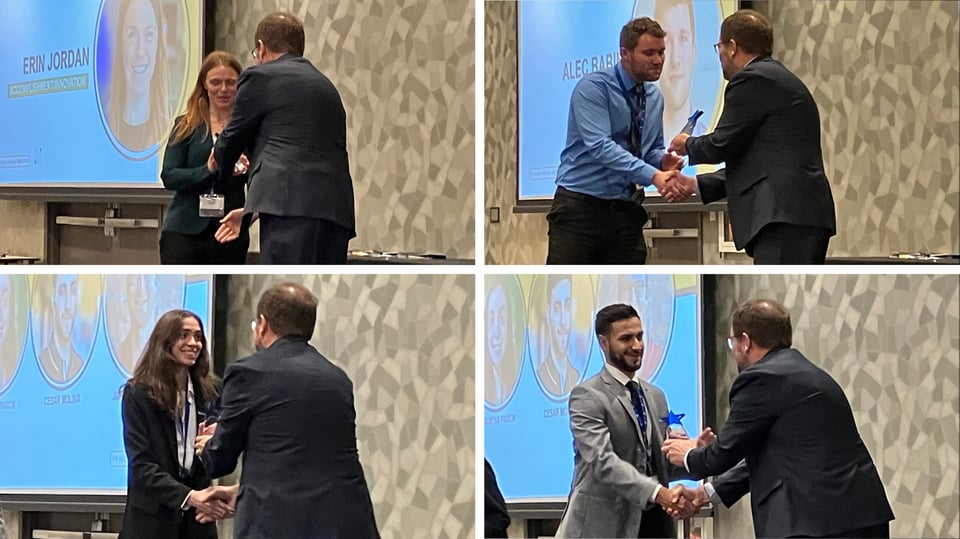 Erin, Alec, Samantha, and Cesar receiving their awards from Dave Ott