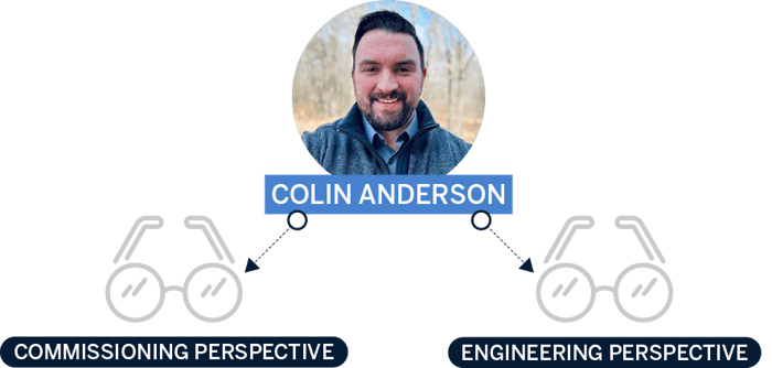 Graphic showing Colin having both engineering and commissioning perspectives on projects