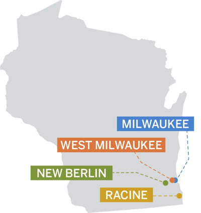 State of Wisconsin calling out Racine, New Berlin, West Milwaukee, and Milwaukee