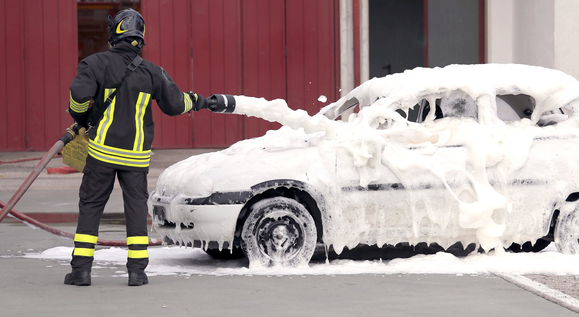 Foam from fire extinguisher. 