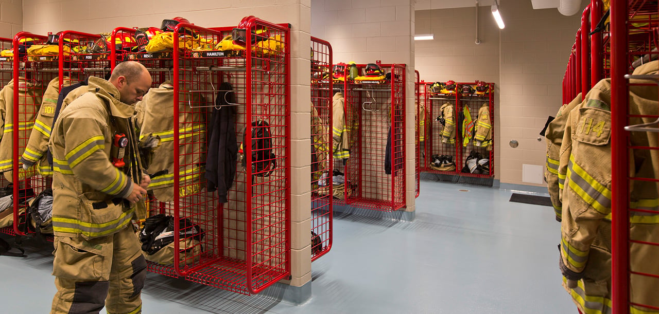 Photo of equipment storage in a fire station