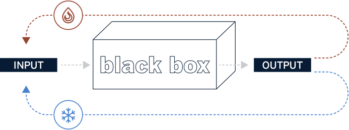 Input, black box, output, with arrows coming from output back to input