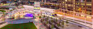 Trains waiting for passengers at transit station