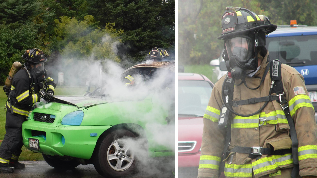 Car fire and Mark in Uniform