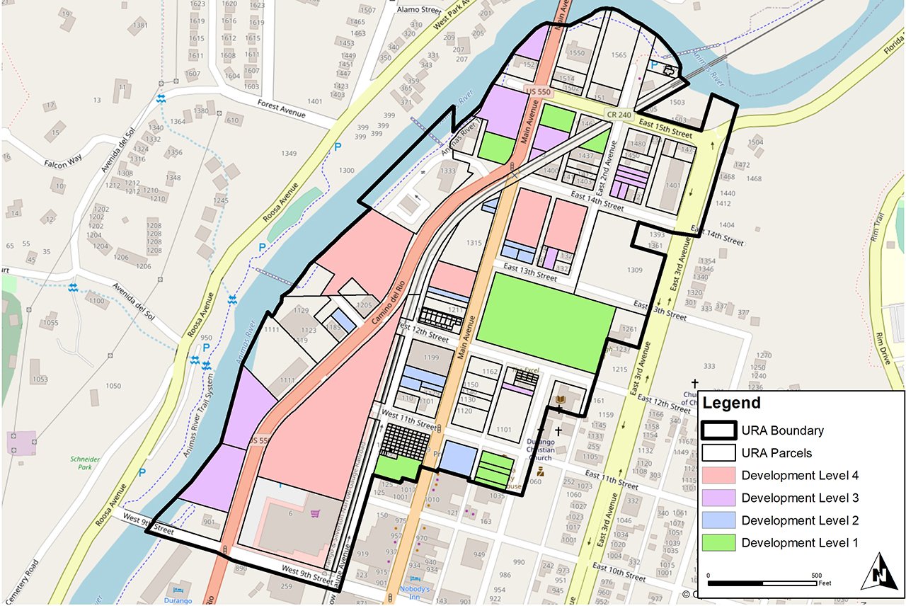 colored map showing development potential for different parcels