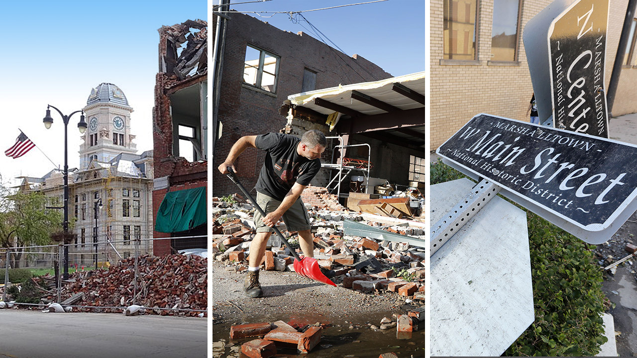 Storm damage to downtown Marshalltown - AP Photo/Charlie Neibergall